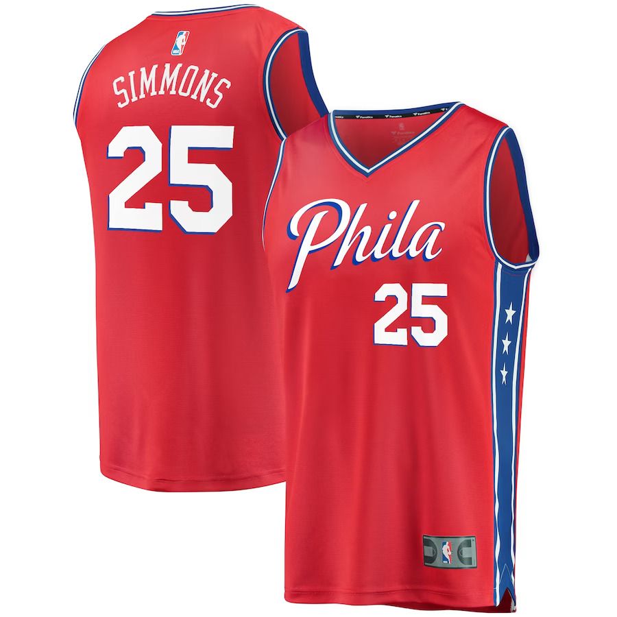 Men Philadelphia 76ers 25 Ben Simmons Fanatics Branded Red Fast Break Replica NBA Jersey